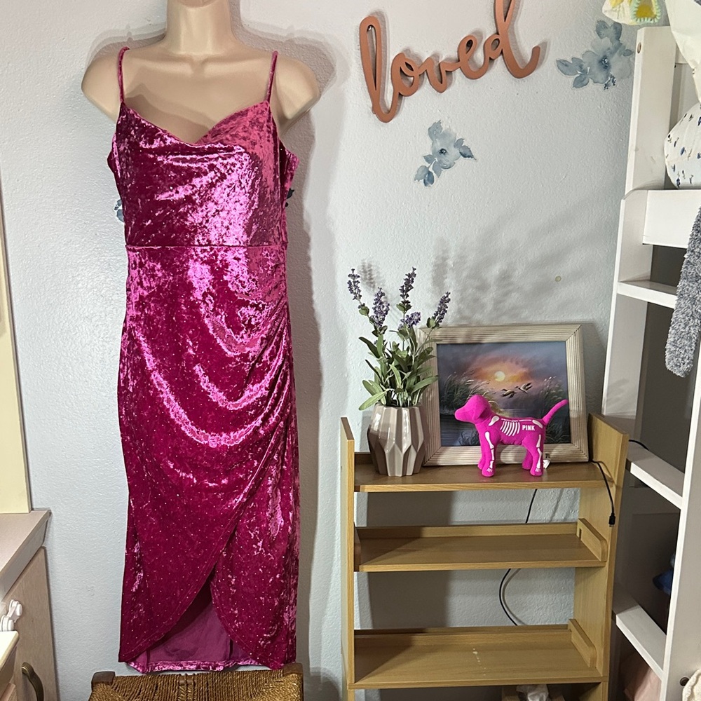 All in Favor Pink Velvet Dress